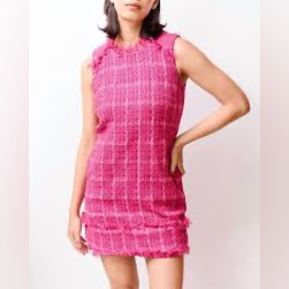 WALTER BAKER Bethani Plaid Fringe Trim Mini Dress